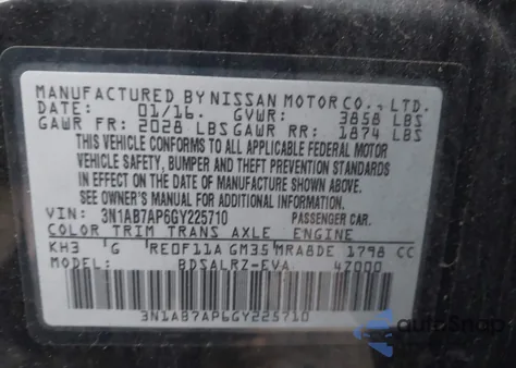 2016 Nissan Sentra Sr из США, поврежденный, VIN 3N1AB7AP6GY225710